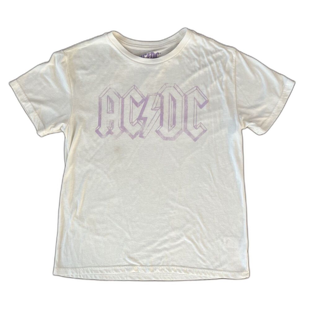 White Short Sleeve AC/DC Rock-n-Roll T-Shirt Girls Boys Unisex Lucky Brand Tee s